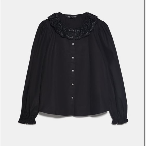 Zara black collar button down blouse - Picture 3 of 6